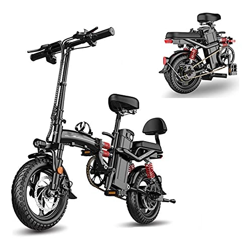 Bicicletas eléctrica : QININQ Bicicleta eléctrica eléctrica, Bicicleta eléctrica Plegable de 14 Pulgadas, 350 W, con batería extraíble de 48V / 10.4AH, para Hombre y Mujer
