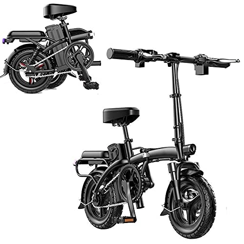 Bicicletas eléctrica : QININQ Bicicleta Eléctrica Plegable de 14 Pulgadas, Bicicleta Eléctrica Adultos Motor de 350W 48V 6Ah, Velocidad Máxima de 30 km / h