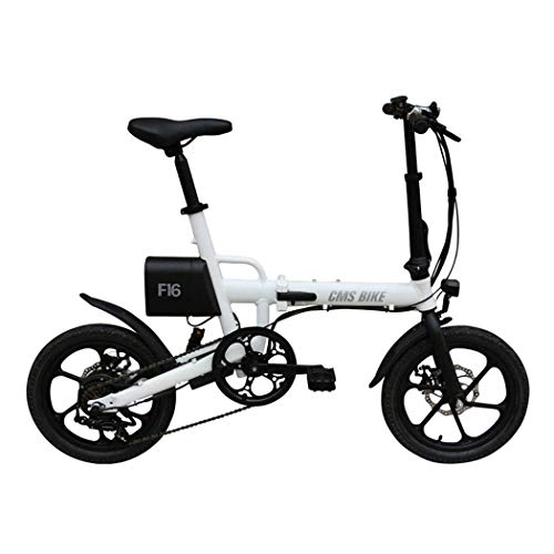 Bicicletas eléctrica : QIONGS Las Bicicletas elctricas, Frenos de Disco, a 25 km / h, Campo de prcticas 40-60KM, 6 velocidades, el Cuerpo de aleacin de Aluminio de 16 Pulgadas Bicicleta Plegable elctrica de Color Blanco
