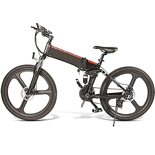 Bicicletas eléctrica : QTQZ Bicicleta de montaña eléctrica Multiusos Bicicletas eléctricas portátiles Adultos Rueda Plegable Ebike 350W Aluminio Bicicleta eléctrica extraíble 48V 10Ah Batería de Iones de Litio 21 veloc
