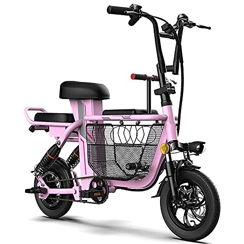 Bicicletas eléctrica : QTQZ Bicicleta eléctrica Plegable Multiusos Adultos 12 & # 34; Cesta de Gran Capacidad para Bicicleta eléctrica de 350 W para Compras Familiares 3 Asientos para bebés y niños Batería de Litio de