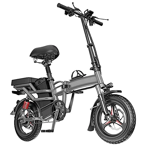 Bicicletas eléctrica : QTQZ Bicicleta eléctrica Plegable Multiusos Adultos Adolescentes 14 & # 34; E-Bike 350W Motor Removable 48V Lithium-Ion Battery Pedal Assist Recuperación de energía Tres Modos de Trabajo para Hom