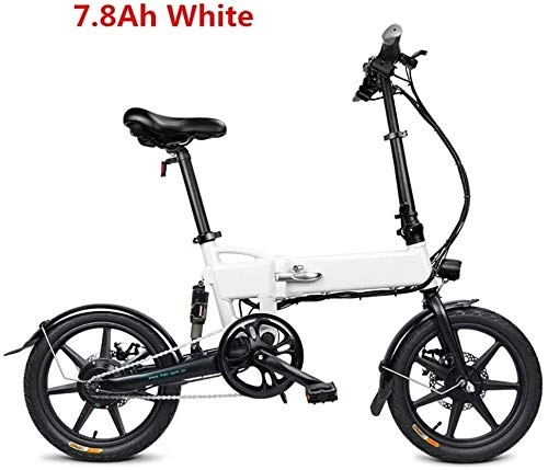Bicicletas eléctrica : QUETAZHI Ebike, Bicicletas 250W 7.8Ah eléctrica Plegable, Gaza eléctrica Antes de Plegar Bicicleta de Adulto Luces LED QU526 (Color : White)