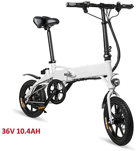 Bicicletas eléctrica : QUETAZHI Las Bicicletas Plegables Elctricas, Bicicletas 14 Pulgadas Dos 36V 250W Mini Scooter elctrico Cinturn de Seguridad for Adultos QU526 (Color : White)