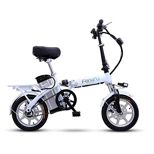 Bicicletas eléctrica : QUETAZHI Ligera eléctrica Plegable de la Bici de la Ciudad Dos Bicicletas eléctricas Mini Scooter E portátil QU526 (Color : White)