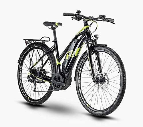 Bicicletas eléctrica : R Raymon TourRay E 4.0 - Bicicleta elctrica de Trekking, Color Negro, Verde y Gris Brillante, tamao 28" Damen Trapez 52cm, tamao de Rueda 28.00
