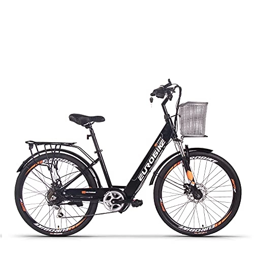 Bicicletas eléctrica : R1 Bicicleta eléctrica City E-Bike 26 Pulgadas, batería 36V 8Ah, Bicicleta eléctrica Pedelec 160-190 cm Mujeres y Hombres (Negro)