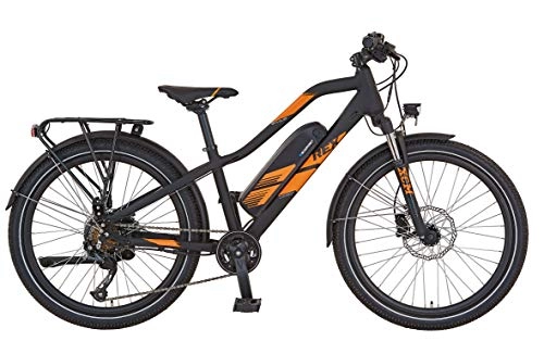 Bicicletas eléctrica : REX Bicicleta eléctrica infantil Graveler Twentyfour Kids E-ATB de 24 pulgadas, color negro mate, altura de 34 cm