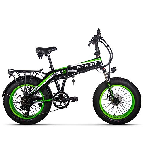 Bicicletas eléctrica : Rich bit RT-016 48v 500w 9.6Ah 20 Pulgadas Plegable Fat Tire Bicicleta eléctrica E Bicicleta Ebike Snow Fat Bike con Pantalla LCD Inteligente (Green)