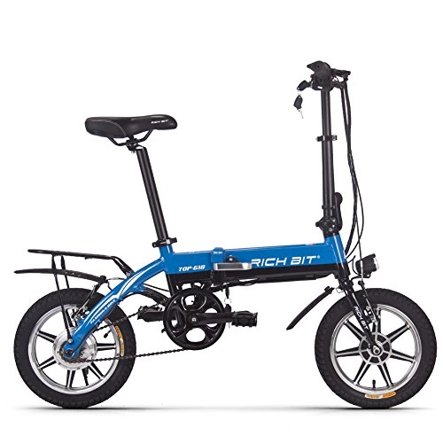 Bicicletas eléctrica : RICH BIT TOP-618 Bicicleta eléctrica Plegable 250W 36V * 7.5Ah Bicicleta eléctrica de Ciudad Plegable de 14 Pulgadas para Adultos (Azul)