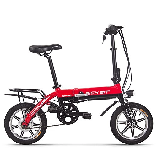 Bicicletas eléctrica : RICH BIT TOP-618 Bicicleta eléctrica Plegable 250W 36V * 7.5Ah Bicicleta eléctrica de Ciudad Plegable de 14 Pulgadas para Adultos (Rojo)
