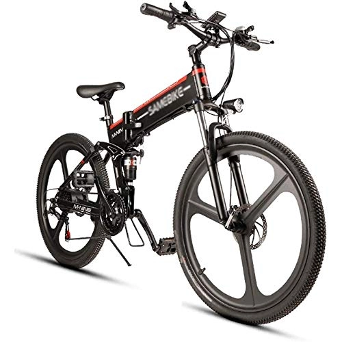 Bicicletas eléctrica : Rindasr Bicicleta plegable elctrica de montaña for adultos, 48V / 350W / 10AH 21 de velocidad de bicicletas elctricas, crucero de la playa for hombre de bicicletas de montaña Deportes, conveniente f