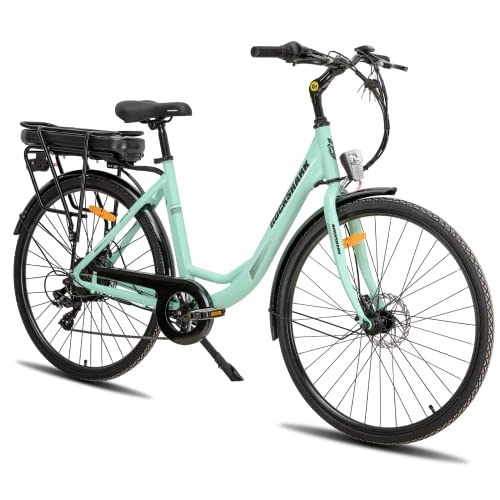 Bicicletas eléctrica : Rockshark Bicicleta Eléctrica de Aluminio 28 Pulgadas 7 Marchas, Freno de Disco Shimano de 36 V, 14 Ah, Batería Samsung, Color Negro y Verde