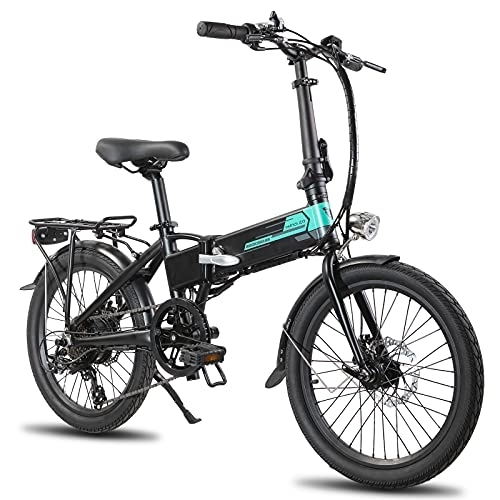 Bicicletas eléctrica : ROCKSHARK Bicicleta eléctrica plegable plegable de aluminio de 20 pulgadas, freno de disco Shimano de 7 marchas, ligero y de aluminio, con iluminación, color negro / blanco