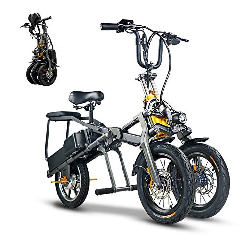 Bicicletas eléctrica : RSGK Mini Bicicleta eléctrica con 3 velocidades Ajustables, Equipada 3 Frenos, batería Doble para una duración batería Larga duración, una Bicicleta eléctrica Tres Ruedas Adecuada para Viajes y Ocio.