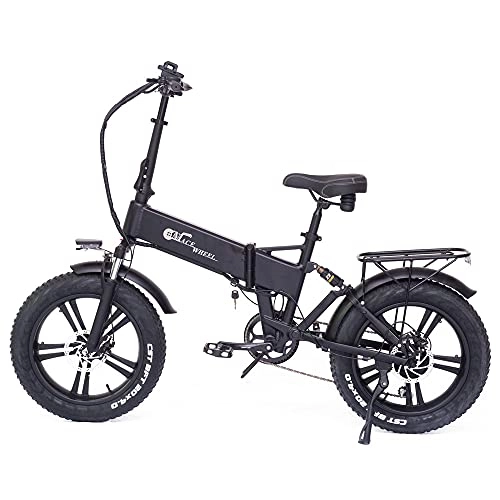 Bicicletas eléctrica : RX20 750W Bicicleta eléctrica Plegable 20 * 4.0 Bicicleta de montaña con neumáticos Gruesos 48V E-Bike Suspensión Completa (Black, 15Ah)