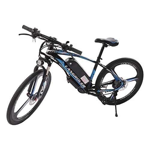 Bicicletas eléctrica : SABUIDDS Bicicleta eléctrica de 26 pulgadas con tres cuchillas para hombre y mujer, con batería de litio de 48 V / 10 Ah, para nieve, carreteras, playas y montañas, azul y blanco