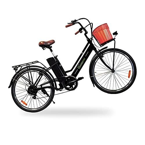 Bicicletas eléctrica : SachsenRad Bicicleta eléctrica C1 Vintage | 26 pulgadas 250 W motor 36 V / 10 Ah Lith. Alcance 50 – 80 km | 6 marchas, soporte trasero, freno en V, pantalla LED, certificado de StVZO, color negro