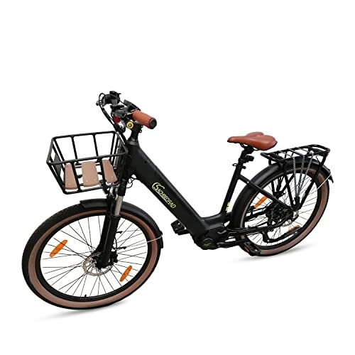 Bicicletas eléctrica : SachsenRAD E-SUV CityBike C5 con antirrobo | 27.5 Inch Low Entry e-Bike with Mid-Mounted Motor and Basket | Pedelec City-Bike Men's Ladies Electric Bike with StVZO-Black