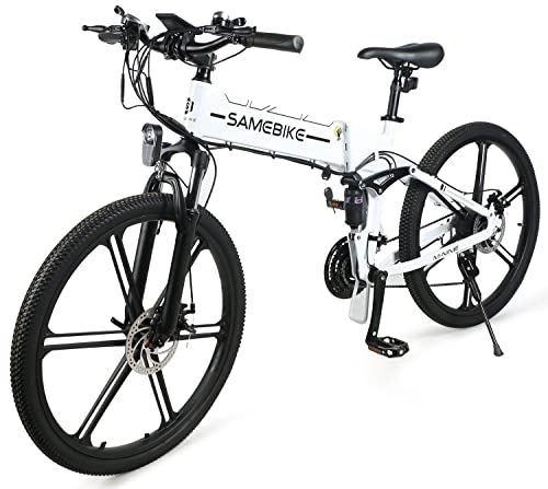 Bicicletas eléctrica : SAMEBIKE 26" bicicletas eléctricas plegables para adultos, hombres y mujeres Mountain eBike Shimano 21 velocidades con batería de litio extraíble 48V8AH