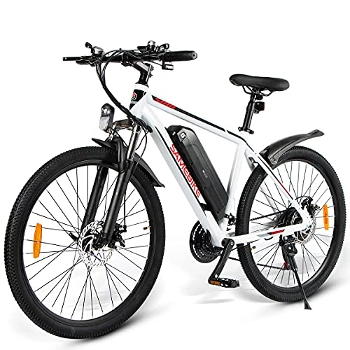 Bicicletas eléctrica : SAMEBIKE Bicicleta de montaña eléctrica de 350 W, motor de 36 V, 10 Ah, batería de ion de litio, de 26 pulgadas, para hombre y mujer, color blanco