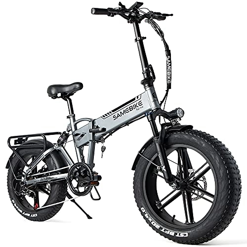 Bicicletas eléctrica : SAMEBIKE Bicicleta eléctrica 20" Fatbike Bicicleta Montaña Plegable Ebike, 48 V10 Ah, Pedal Assist, Shimano 7 Vel, para Adolescentes y Adultos(Alcance 40-100KM)