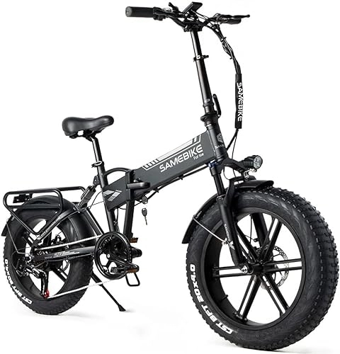 Bicicletas eléctrica : SAMEBIKE Bicicleta eléctrica 20" Fatbike Bicicleta Montaña Plegable Ebike, 48V 10Ah, Pedal Assist, 7 Vel, para Adolescentes y Adultos(Alcance 40-100KM)