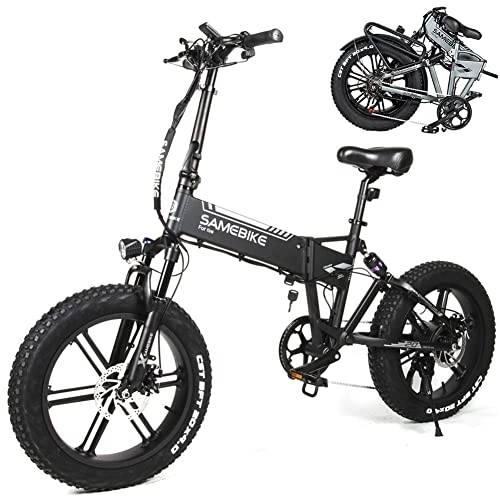 Bicicletas eléctrica : SAMEBIKE Bicicleta eléctrica de 20 pulgadas 4.0 Fat Tire con 7 velocidades y batería de 48 V y 10 Ah, plegable, bicicleta eléctrica para adultos