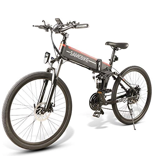 Bicicletas eléctrica : Samebike LO26 Bicicleta eléctrica con Borde de radios 48V 10AH 500W 26"Marco de montaña con suspensión de aleación de Aluminio (Negro)
