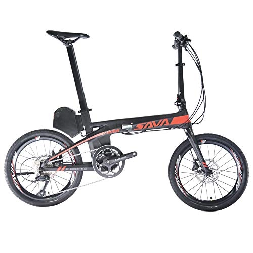 Bicicletas eléctrica : Sava Bicicleta Elctrica Plegable E8 20" de Fibra de Carbono E-Bike 200W Pedal-Assist con Shimano Sora 9 Velocidad y Li-Ion Batera Desmontable 36V 8, 7Ah