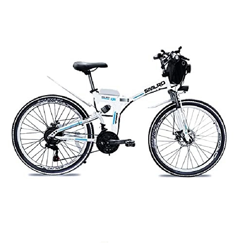Bicicletas eléctrica : SAWOO Bicicleta eléctrica de 1000W Bicicleta de montaña eléctrica Bicicleta eléctrica Plegable de 26 Pulgadas con batería de Litio de 10AH Bicicleta eléctrica de Nieve de 21 velocidades (Blanco)