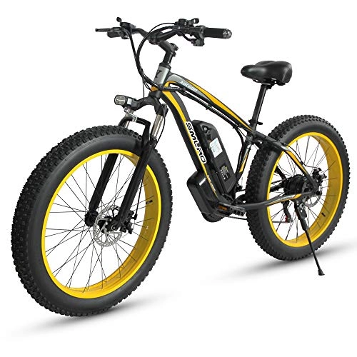 Bicicletas eléctrica : SAWOO Bicicleta Eléctrica E-Bike Fat Snow Bike 1000w-48v-15ah Batería De Litio 26 * 4.0 Bicicleta De Montaña Bicicleta De Montaña Shimano De 21 Velocidades Bicicleta Eléctrica Inteligente (Amarillo)