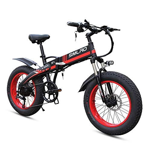 Bicicletas eléctrica : SAWOO Bicicleta eléctrica Plegable de 20 Pulgadas, Bicicleta eléctrica de 500 W, Bicicleta de montaña eléctrica, Bicicleta de Nieve 4.0, Bicicleta de neumáticos Gruesos, para Adultos (Rojo)