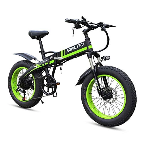 Bicicletas eléctrica : SAWOO Bicicleta eléctrica Plegable de 20 Pulgadas, Bicicleta eléctrica de 500 W, Bicicleta de montaña eléctrica, Bicicleta de Nieve 4.0, Bicicleta de neumáticos Gruesos, para Adultos (Verde)