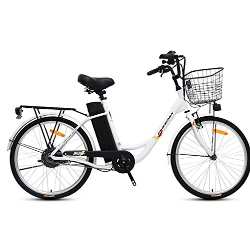 Bicicletas eléctrica : señoras Bicicletas eléctricas 24 Pulgadas batería de Litio Bicicleta cómoda Bicicleta de la Ciudad con Cesta Bicicletas híbridas impulsar Hombres y Mujeres portátiles Pedal Bikes 36V10.4AH