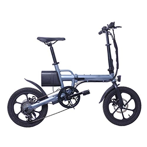 Bicicletas eléctrica : SFASF 16 Pulgadas de Bicicleta elctrica, Bicicleta Plegable elctrica para Adultos, de Aluminio Ligero de la Bici Plegable aleacin Profesional 6 Velocidad de Transmisin Engranajes, Blue-OneSize