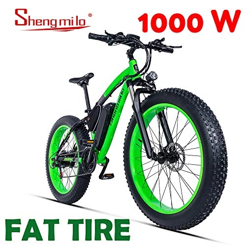 Bicicletas eléctrica : Shengmilo 1000W Motor Elctricas, 26 Pulgadas Mountain E-Bike, Bicicleta Plegable Elctrica, Neumtico Gordo de 4 Pulgadas (Verde)