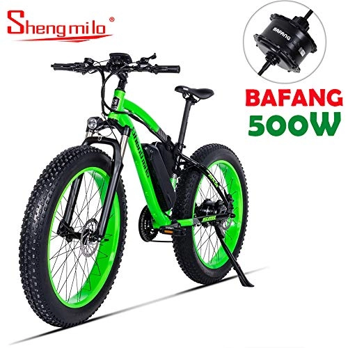 Bicicletas eléctrica : Shengmilo 1000W Motor Eléctricas, 26 Pulgadas Mountain E-Bike, Bicicleta Plegable Eléctrica, Neumático Gordo de 4 Pulgadas, Solo Una Batería Incluida (Verde)