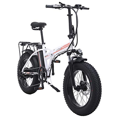 Bicicletas eléctrica : Shengmilo 500W Bicicleta eléctrica Plegable Montaña Nieve E-Bike Ciclismo de Carretera, Neumático Gordo de 4 Pulgadas, Shimano 7 Velocidad Variable (Blanco)