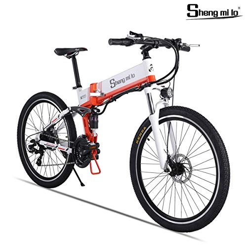 Bicicletas eléctrica : Shengmilo 500W Bicicleta Eléctrica Plegable Shimano 21 Speed Freno XOD Bicicleta De Montaña E De 26 Pulgadas Batería De Litio De 13ah Incluida (Blanco)