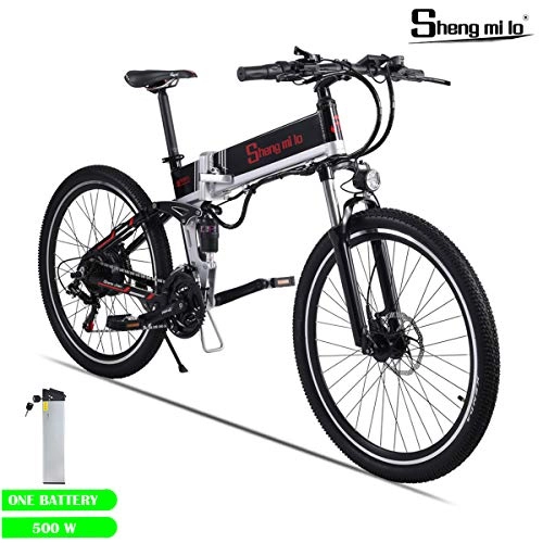 Bicicletas eléctrica : Shengmilo 500W Motor Bicicleta Elctrica Plegable, Shimano 21 Speed, XOD Brake, Bicicleta de montaña E de 26 Pulgadas, Batera de Litio de 48V / 13 ah incluida (Negro)