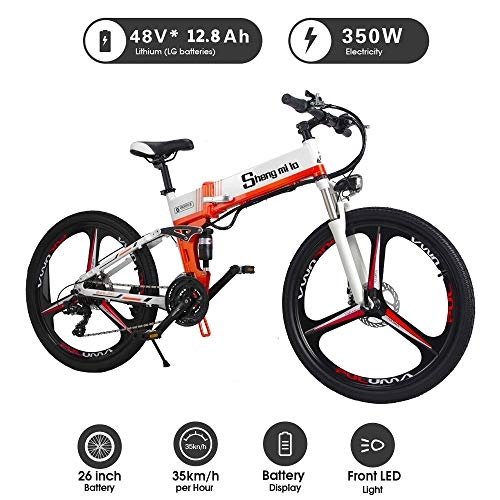 Bicicletas eléctrica : Shengmilo Bicicleta de montaña elctrica 350w, E-Bici Plegable de 26 Pulgadas, suspensin Completa de 48 V 13Ah y Velocidad de Shimano 21