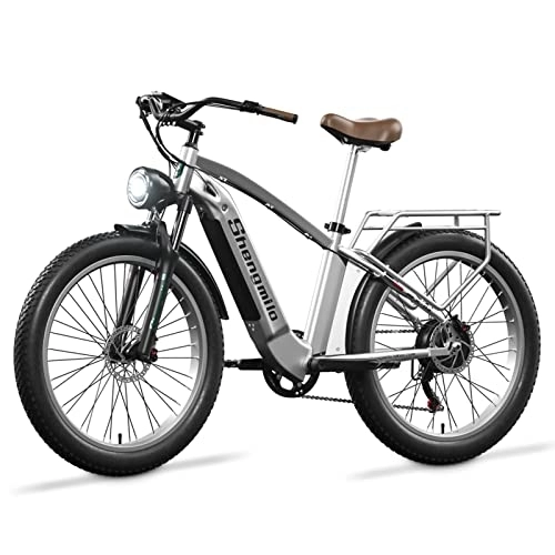 Bicicletas eléctrica : Shengmilo Bicicleta de montaña eléctrica de 26'' para adultos, bicicleta eléctrica con neumáticos gruesos con batería LG extraíble de 48 V y 15 Ah, faro superbrillante, retro MX04