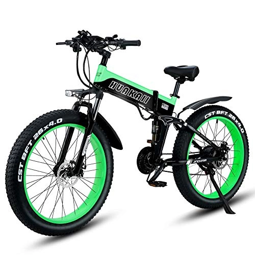 Bicicletas eléctrica : Shengmilo Bicicleta de montaña Plegable y eléctrica E de 500w / 1000w 26 '48v 13ah (Verde, 500W)