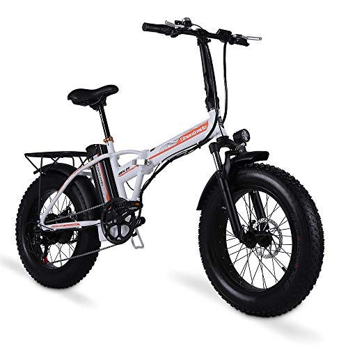 Bicicletas eléctrica : Shengmilo Bicicleta eléctrica de 20 Pulgadas　Bicicleta eléctrica, Ｂicicleta eléctrica Plegable, Fat Tire Ebike, 48V 15AH, 500W (Blanco)