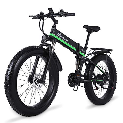 Bicicletas eléctrica : Shengmilo Bicicleta eléctrica de montaña Fat Tire 21 velocidades Off-Road Racing 26 Pulgadas ATV Snowmobile 12.8AH Batería de Litio extraíble 1000W