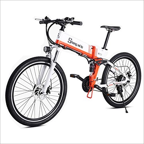Bicicletas eléctrica : Shengmilo Bicicleta Eléctrica E-MTB 26", Shimano 21vel, Doble suspensión, batería Litio 48V 10.4Ah Motor sin escobillas 500w, Freno de Doble Disco, Plegable