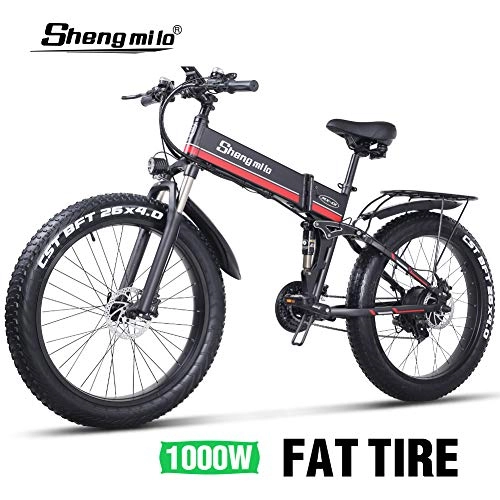 Bicicletas eléctrica : Shengmilo Bicicleta Eléctrica Plegable, 26 Pulgadas Mountain Snow E- Bike, Shimano 21 Speed, Xod Brake, Pc 1 Batería De Litio De 48v / 13ah Incluida (MX01) (Rojo)