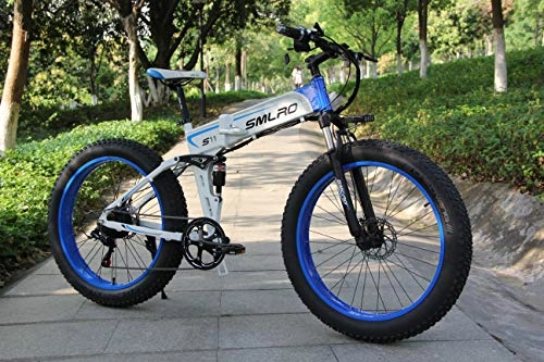 Bicicletas eléctrica : Shengmilo Bicicletas elctricas de 26 Pulgadas, Bicicleta elctrica de montaña Plegable, 1000W 48V13ah, batera de clulas, Bicicleta elctrica, Bicicleta elctrica para Hombres de Mujeres (White)