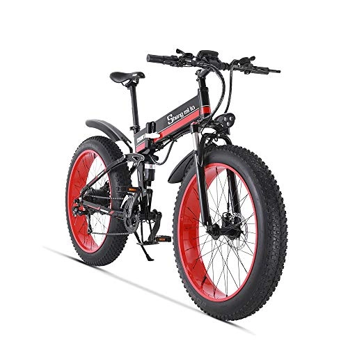 Bicicletas eléctrica : Shengmilo MX01 - Bicicleta eléctrica, 26 pulgadas, cuadro de aleación de aluminio, bicicleta eléctrica para hombre, color rojo